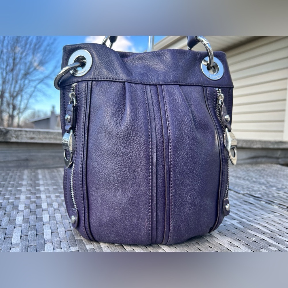 B. Makowsky Aubergine Deep Purple Double Zippered Leather Hobo Crossbody Bag​​